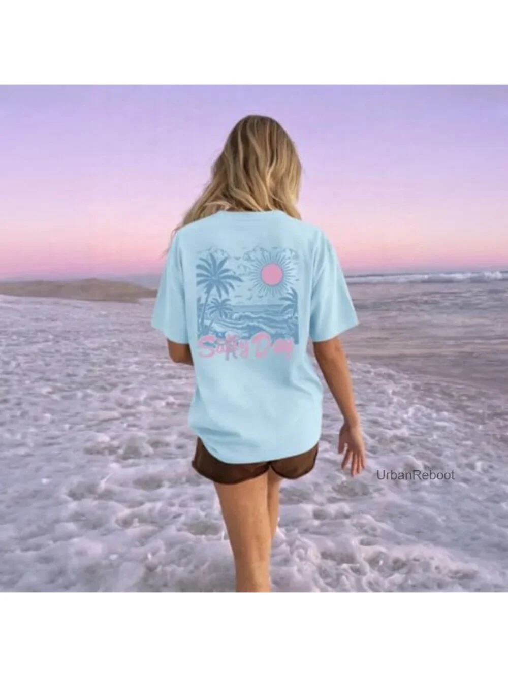 Girls Summer Beach Graphic Tee Short Sleeve Crew Neck Cotton Blend Cute Kids